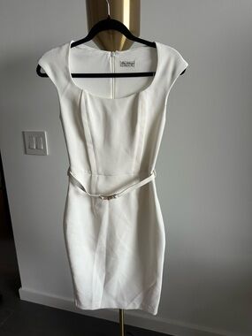 Miss Selfridge - White Cap-Sleeve Dress with Belt - 2